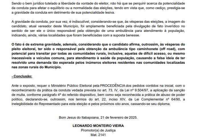 2-8 Ministério Público Eleitoral Dá Parece Favorável na AIJE Contra Samuel Júnior Soares de Aguiar