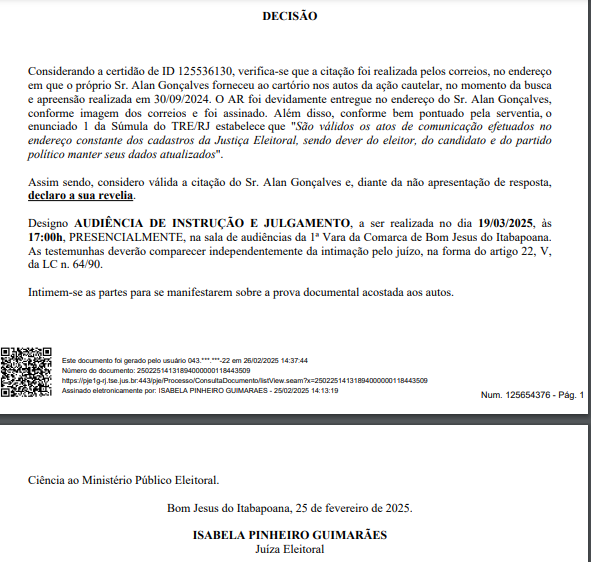 alan-2 Audiência de Instrução e Julgamento Marcada para o Prefeito e Vice de Bom Jesus do Itabapoana