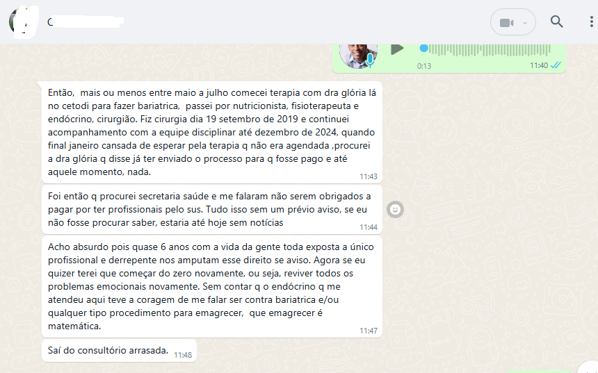 z-1 Mudanças no Atendimento Pós-Bariátrico: Pacientes em Bom Jesus Denunciam