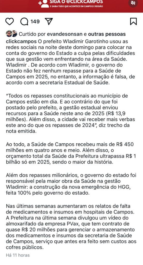 Campos-4-554x1024 Gestão ou Selfie? Wladmir Garotinho Culpa Estado e é Desmentido Sobre Saúde de Campos