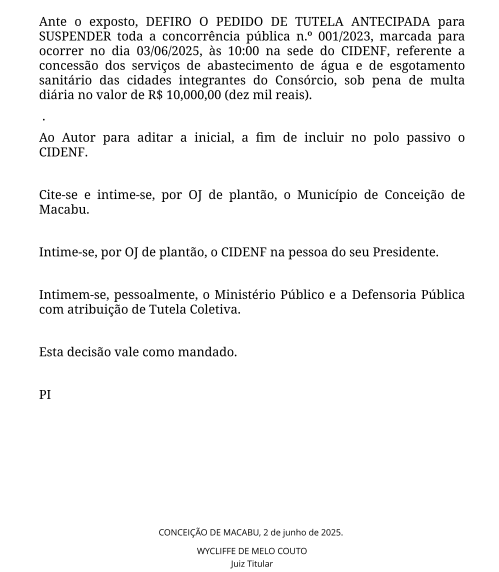macabu-2 Judiciário Intervém e Suspende Licitação da Água no CIDENF: Vitória da Câmara de Conceição de Macabu