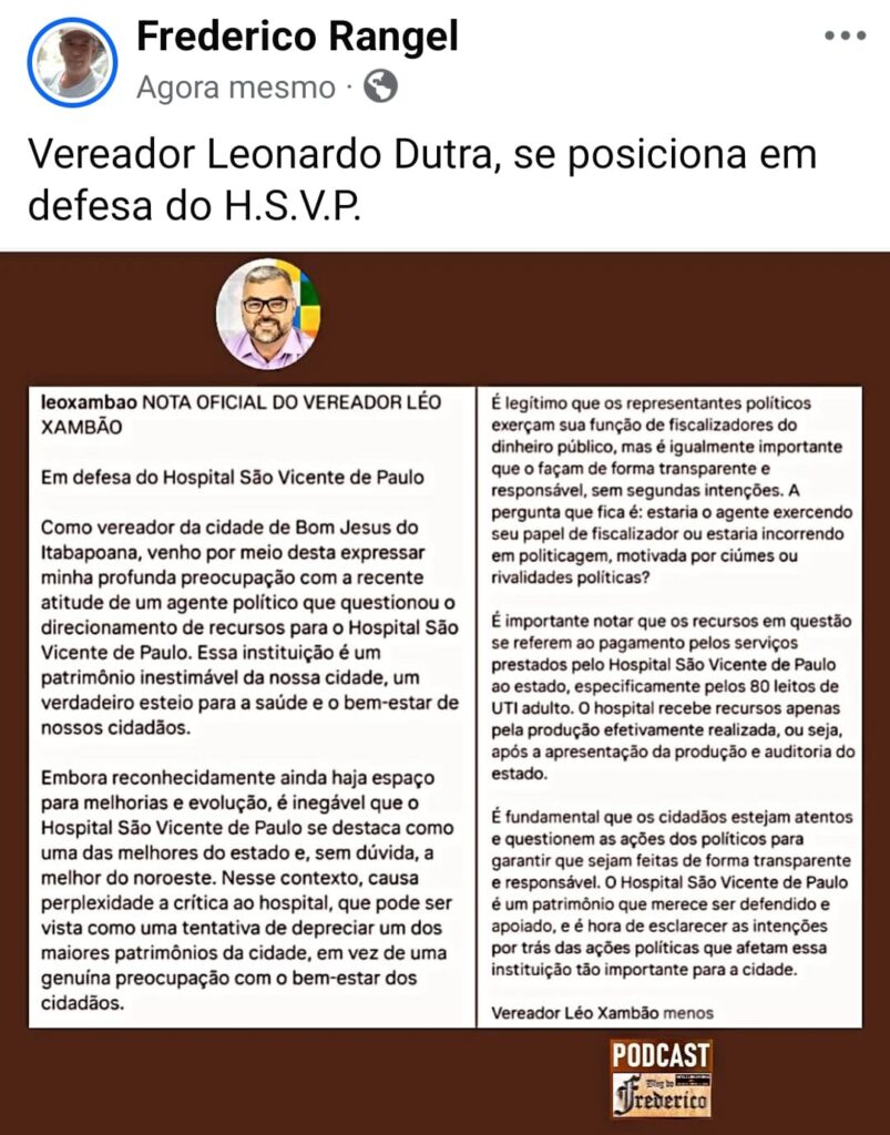 leo-xambao-803x1024 Ex-Prefeito, Vereador e Ex-Secretário de Saúde Reagem a Interferências Políticas no Hospital São Vicente