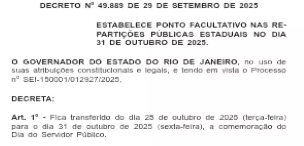 Feriado-estadual-1 O Feriadão Será Estadual: Castro e Paes Transferem Comemorações do Servidor Público para Sexta-Feira, Dia 31