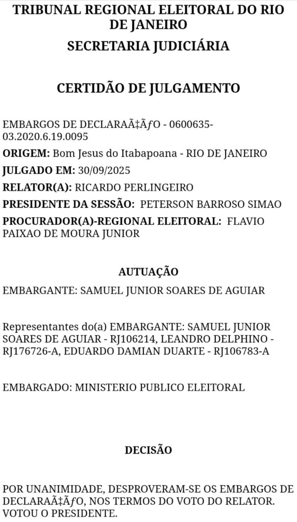 certidao-julgamento-582x1024 TRE-RJ BATE O MARTELO: RECURSO DE VEREADORES É REJEITADO E CONDENAÇÕES SÃO CONFIRMADAS