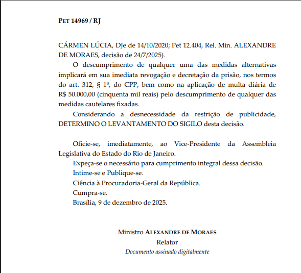 Decisao-1 Moraes determina soltura de Rodrigo Bacellar após decisão da Alerj