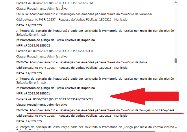MP2-1 Ministério Público Estadual coloca lupa sobre emendas parlamentares em Bom Jesus, Italva e Varre-Sai